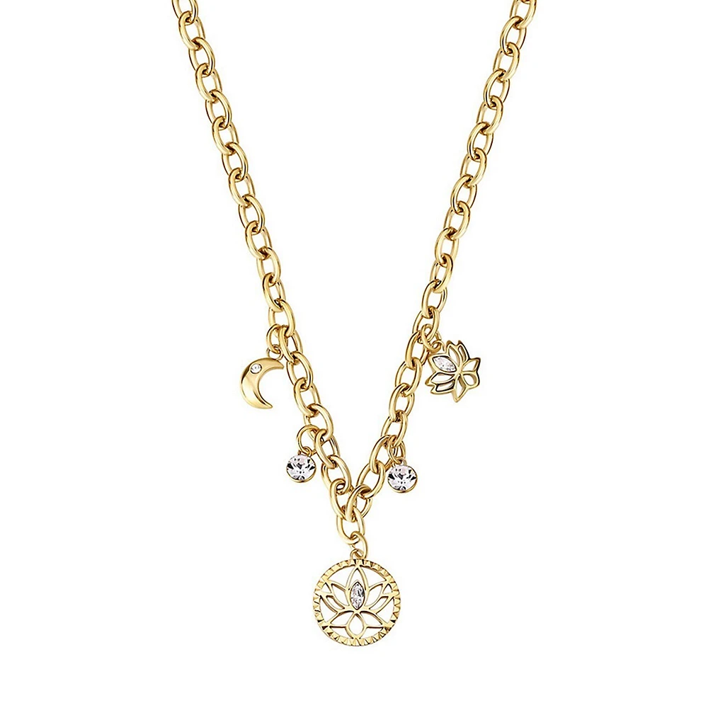 Chakra 14K Gold PVD Stainless Steel & Crystal Lotus Flower Pendant Necklace