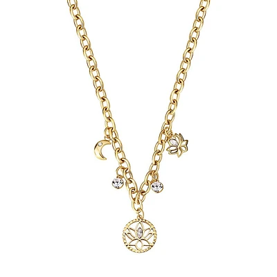 Chakra 14K Gold PVD Stainless Steel & Crystal Lotus Flower Pendant Necklace