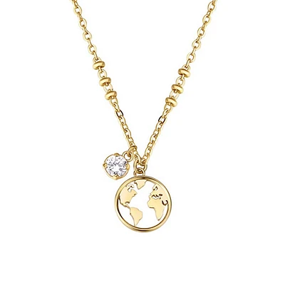 Chakra 14K Gold PVD Stainless Steel & Crystal Charm Globe Pendant Necklace