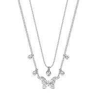 Chakra Stainless Steel & Crystal Butterfly Pendant Double-Strand Necklace