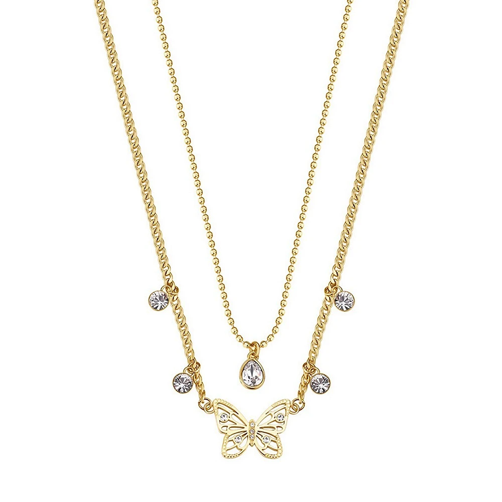 Chakra 14K Gold PVD Stainless Steel & Crystal Butterfly Pendant Double-Strand Necklace