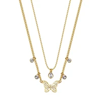 Chakra 14K Gold PVD Stainless Steel & Crystal Butterfly Pendant Double-Strand Necklace