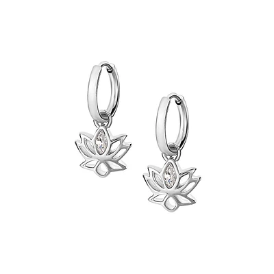 Chakra Stainless Steel & Crystal Lotus Flower Charm Hoop Earrings