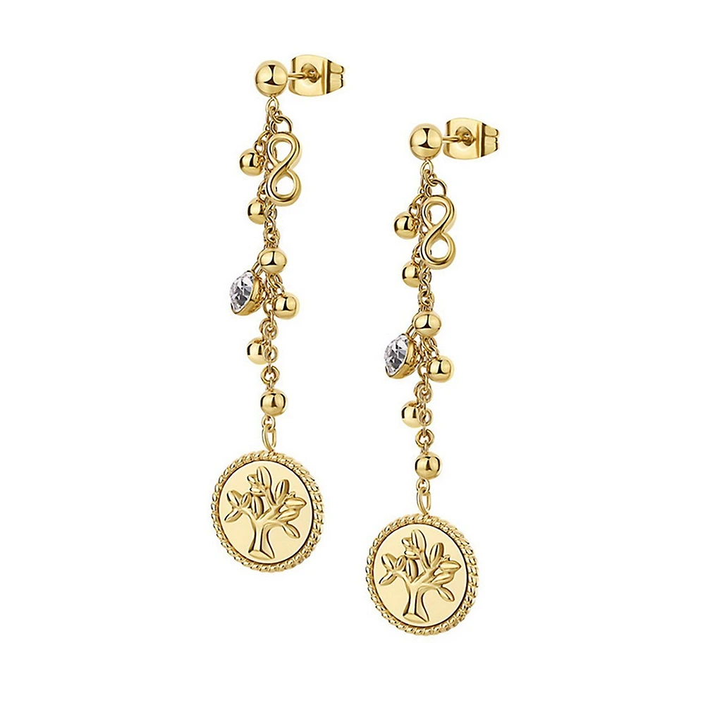 Chakra 14K Gold PVD Stainless Steel & Crystal Tree Of Life Chain-Drop Earrings