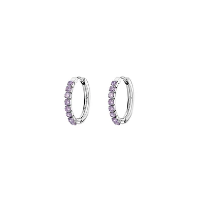 Desideri Stainless Steel & Violet Cubic Zirconia Small Hoop Earrings