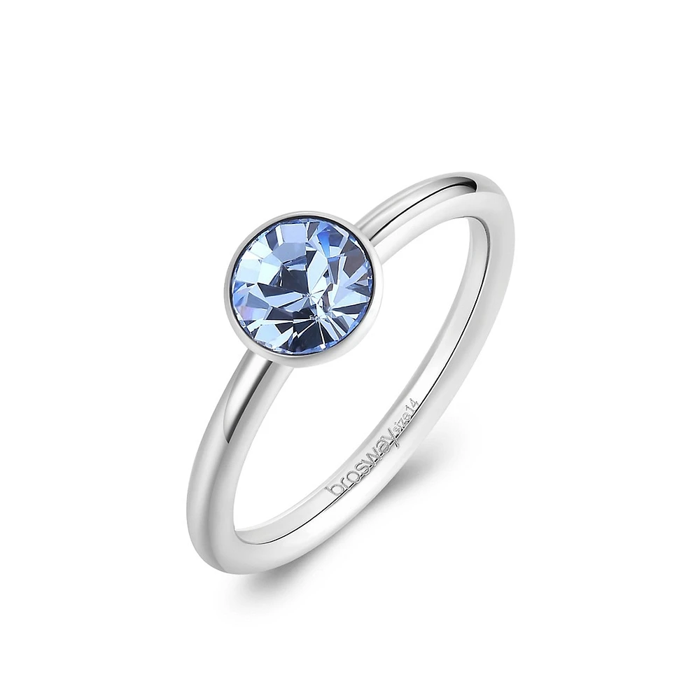 ​Symphonia Stainless Steel & Light Blue Crystal Ring