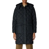 Detachable-Hood Long Quilted Coat