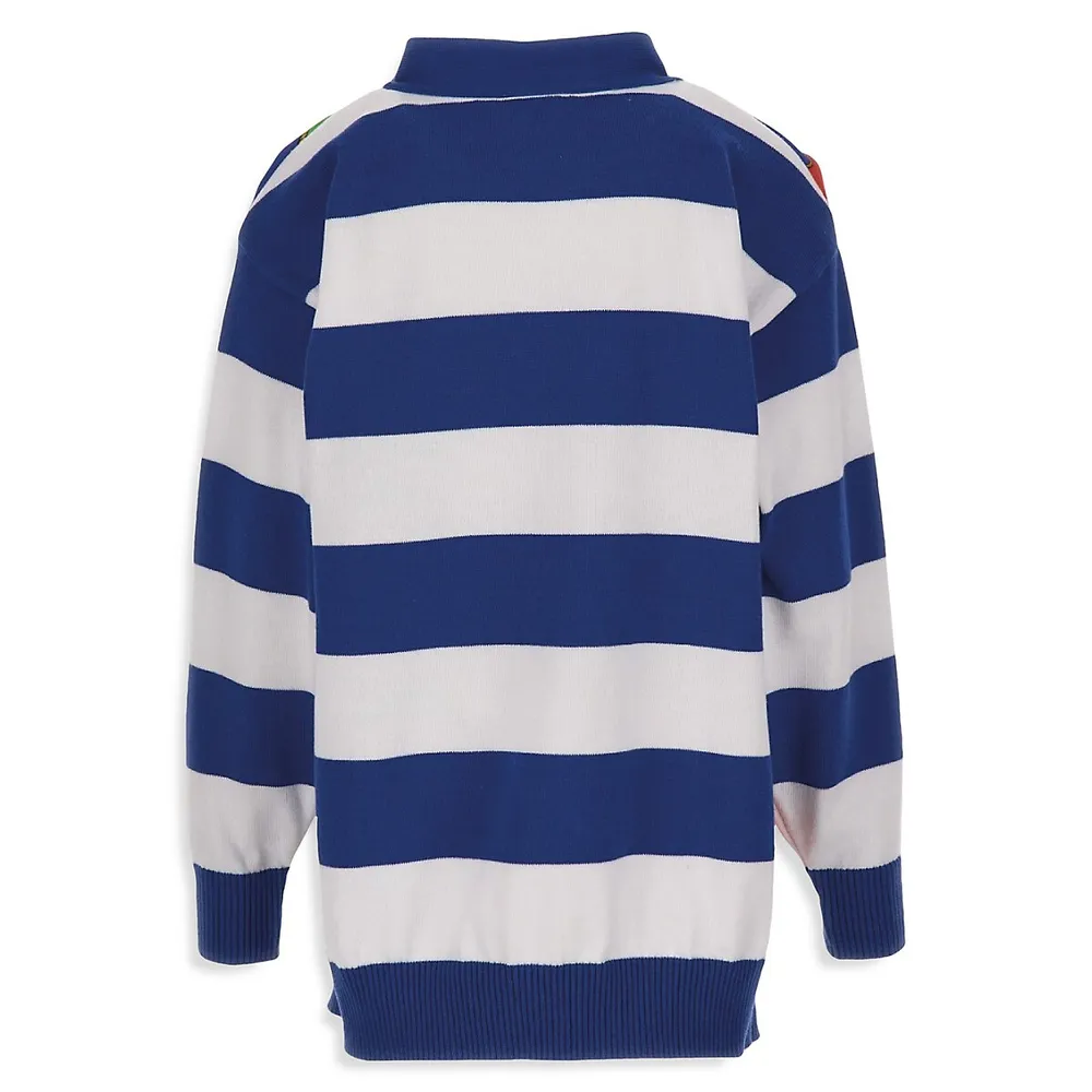 Girl's Nautical-Print Striped Cardigan