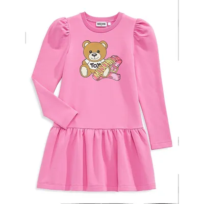 Girl's Teddy Bear-Print Fleece Dress