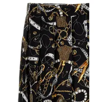 Girl's Chains-Print Pleated Satin Skirt
