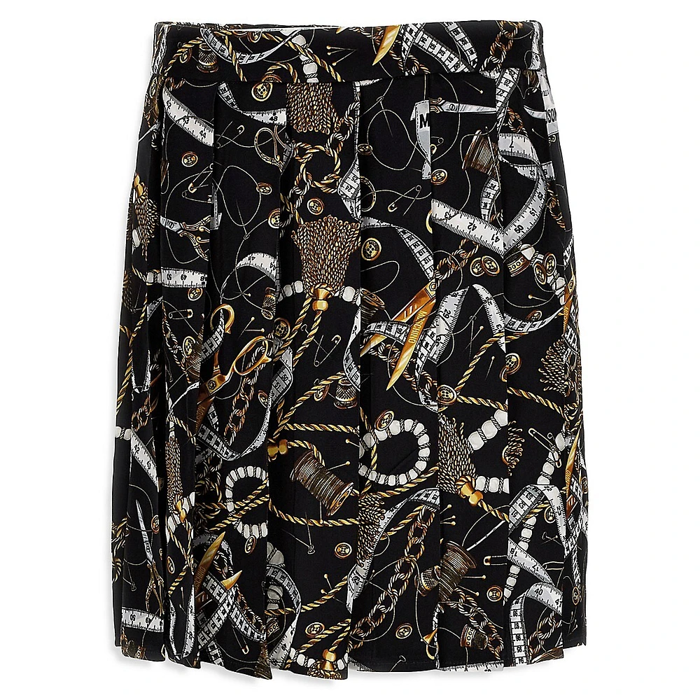 Girl's Chains-Print Pleated Satin Skirt