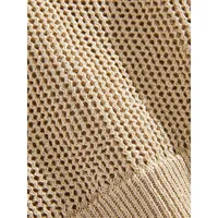 Cotton-Linen Short-Sleeve Open-Knit Sweater