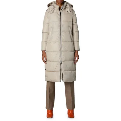Detachable-Hood Long Quilted Coat