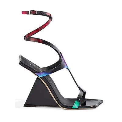 Ankle-Wrap Sculpted Wedge Sandals