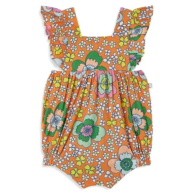 Baby Girl's Ruffled Floral Bubble Romper