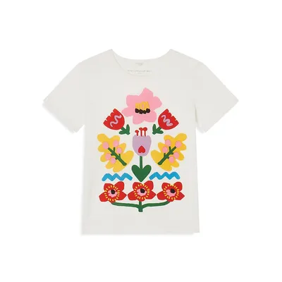 Girl's Folk Graphic Flowers T-Shirt
