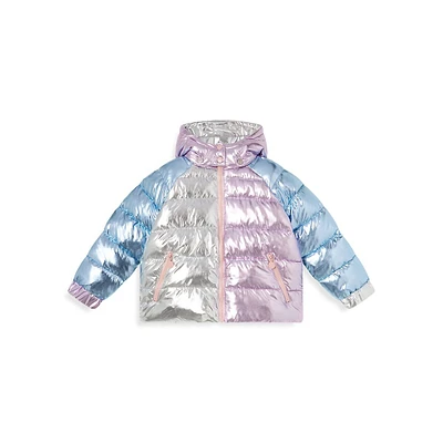 Girl's Metallic Colourblock Puffer Coat