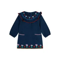Baby Girl's Floral-Embroidery Denim Dress
