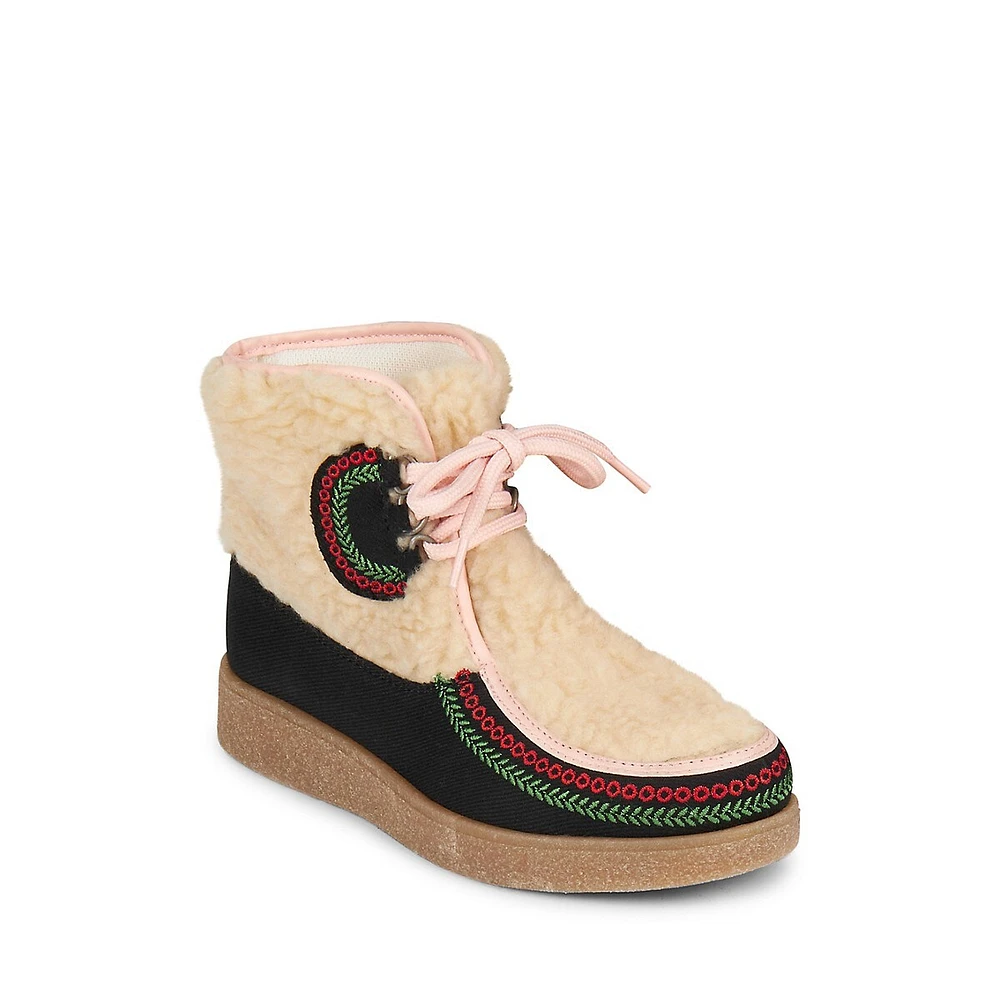 Girl's Embroidered Teddy Boots