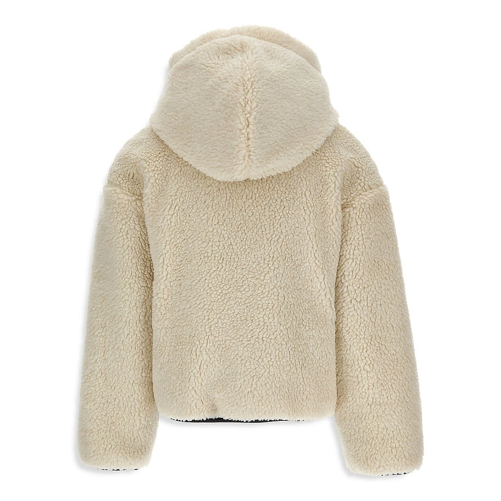 Little Girl's Bear-Pocket Faux Shearling Hooded Jacket