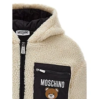 Little Girl's Bear-Pocket Faux Shearling Hooded Jacket