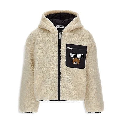 Little Girl's Bear-Pocket Faux Shearling Hooded Jacket