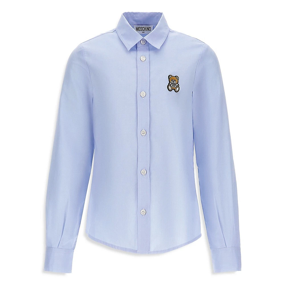 Little Boy's Bear Patch Button-Down Shirt