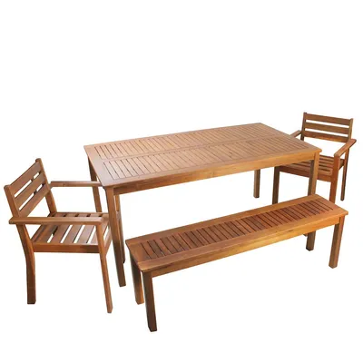4pc Brown Solid Acacia Wood 4-person Outdoor Patio Dining Set 63"