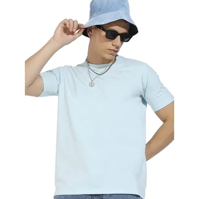 Men's Icy Blue Basic Regular Fit T-shirt