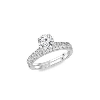 14K White Gold & 1.5 CT. T.W. Round-Cut Lab-Grown Diamond 2-Piece Bridal Ring Set