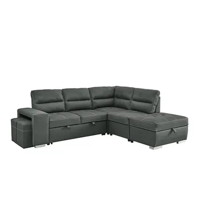Grey Air Suede Fabric Reversible Sofa Sectional W Storage