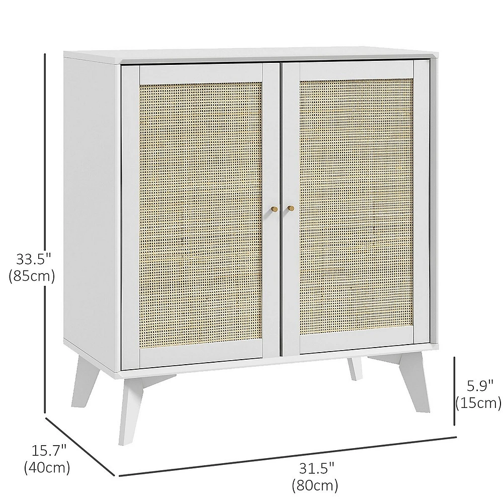 Kitchen Storage Cabinet With Rattan Doors, Adjustable Shelf