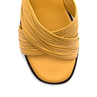 Mustard Cross-Strap Wedge Sandals