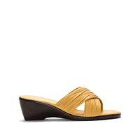 Mustard Cross-Strap Wedge Sandals