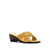 Mustard Cross-Strap Wedge Sandals