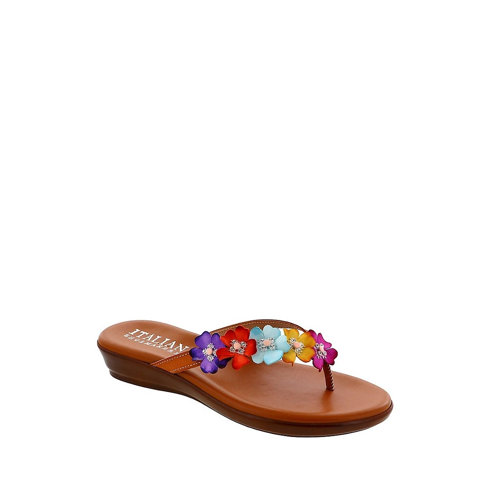 Women's Emina Floral Toe-Thong Wedge Sandals