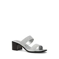 Metallic-Strap Block-Heel Sandals