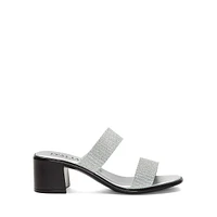 Metallic-Strap Block-Heel Sandals