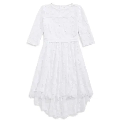 Girl's Communion Three-Quarter Sleeve Lace Dress