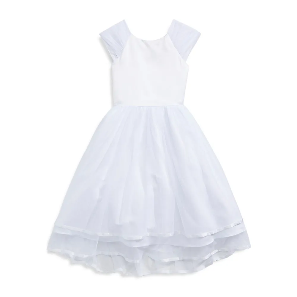 Robe de communion courte-longue en satin et tulle pour fille