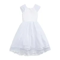 Robe de communion courte-longue en satin et tulle pour fille