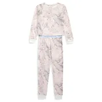 Girl's 2-Piece Marble-Print Thermal Pyjama Set