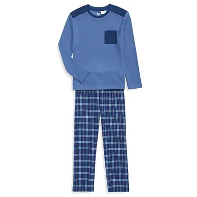Boy's 2-Piece Colorblock Thermal T-Shirt & Plaid Pants Set
