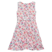 Girl's Sleeveless Floral Faux Wrap Dress