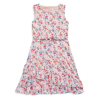 Girl's Sleeveless Floral Faux Wrap Dress