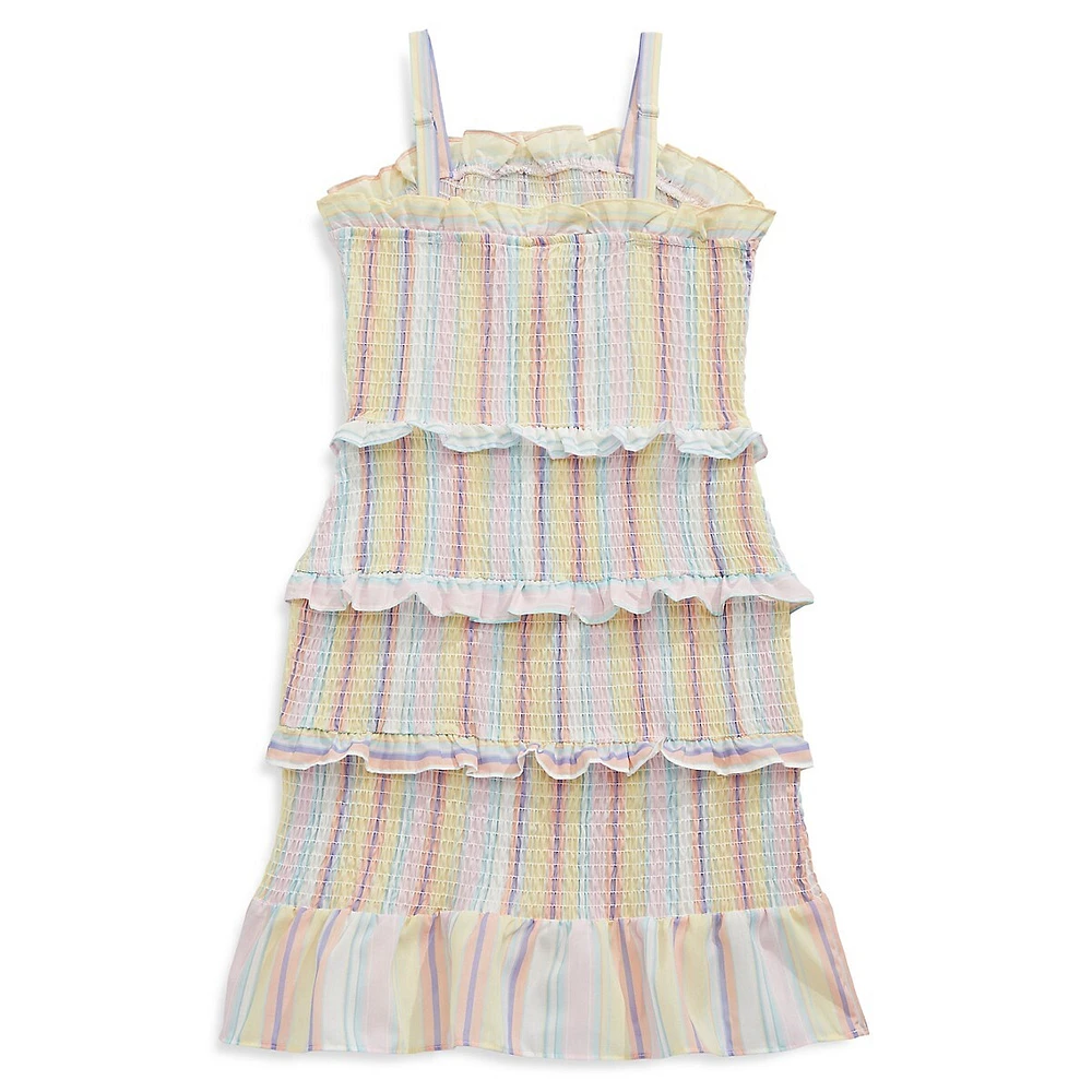 Girl's Striped Ruched Tier Dress