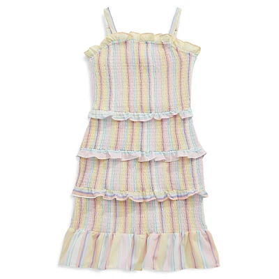 Girl's Striped Ruched Tier Dress