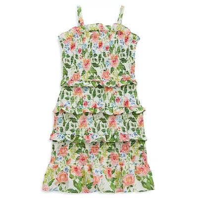 Girl's Floral Ruched Tier Dress