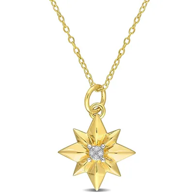 Diamond Accent North Star Charm With Chain In Yellow Plated Sterling Silver