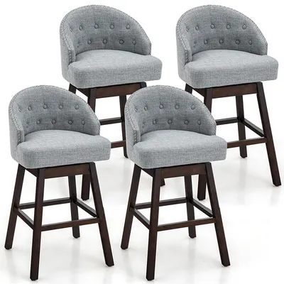 Set Of Swivel Bar Stools Tufted Bar Height Pub Chairs With Rubber Wood Legs Grey/beige